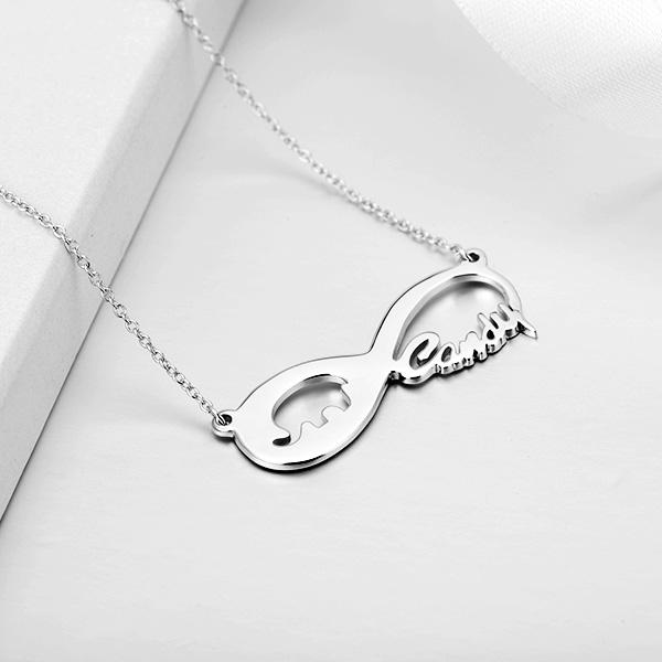 925 Sterling Silver Infinity Elephant Name Necklace Nameplate Necklace - onlyone