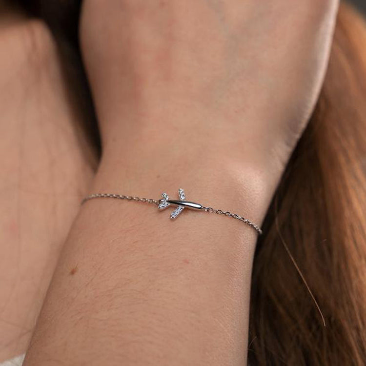 925 Sterling Silver The Little Prince Airplane Bracelet With Zirconia