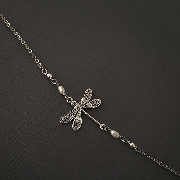 925 Sterling Silver Dragonfly Anklet - onlyone