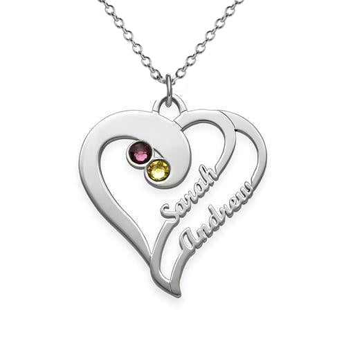 925 Sterling Silver Birthstone Engraved Heart Name Necklace Nameplate Necklace - onlyone