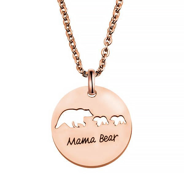 925 Sterling Silver Engraved Coin Name Necklace Mama Bear Necklace, Gift For Mom - onlyone