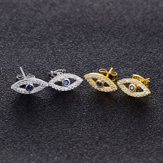 925 Sterling Silver Zirconia Evil Eye Earrings - onlyone