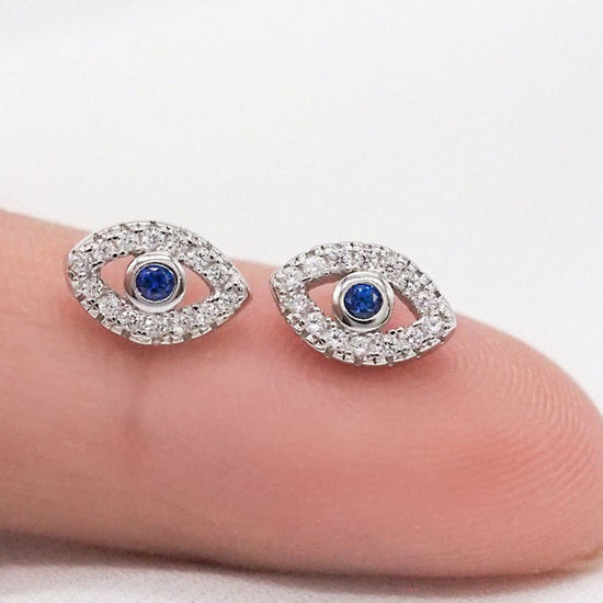 925 Sterling Silver Zirconia Evil Eye Earrings - onlyone