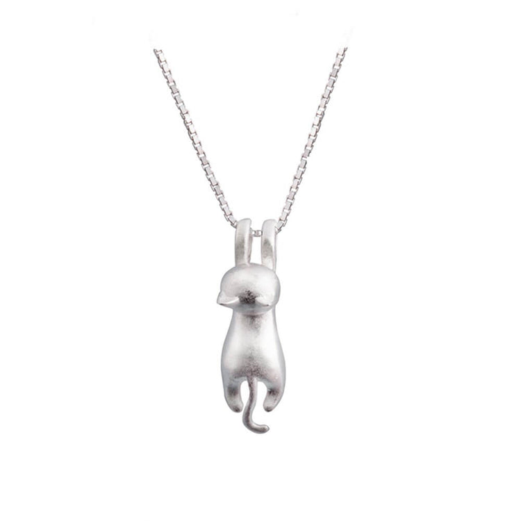 925 Sterling Silver Flying Cat Necklace Pendant - onlyone