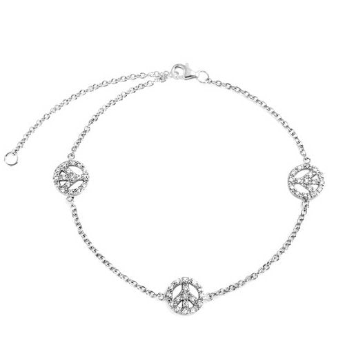 925 Sterling Silver Peace Symbol Anklet - onlyone