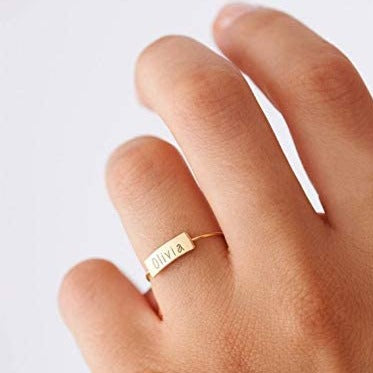 925 Sterling Silver Personalized Name Engraved Bar Ring Nameplated Ring