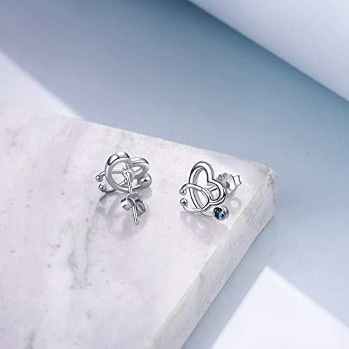 925 Sterling Silver White Angel Stethoscope Heart Stud Earrings Ⅰ - onlyone