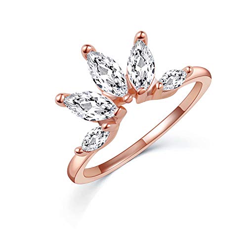 925 Sterling Silver Rose Gold Zirconia Crown Style Or Square Style Ring - onlyone