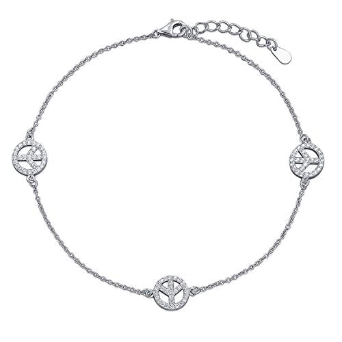 925 Sterling Silver Peace Symbol Anklet - onlyone