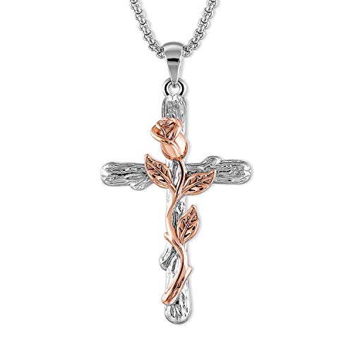 925 Sterling Silver Cross Necklace for Women Rose Flower Necklace Jewelry Cross Necklace For Women - onlyone