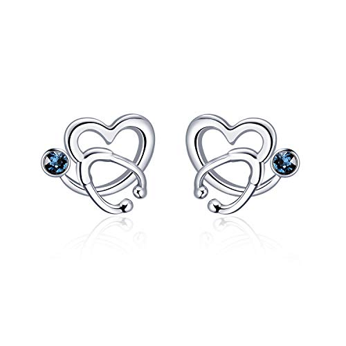 925 Sterling Silver White Angel Stethoscope Heart Stud Earrings Ⅰ - onlyone