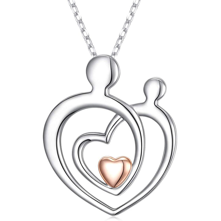 925 Sterling Silver Mother And Child Heart Necklace