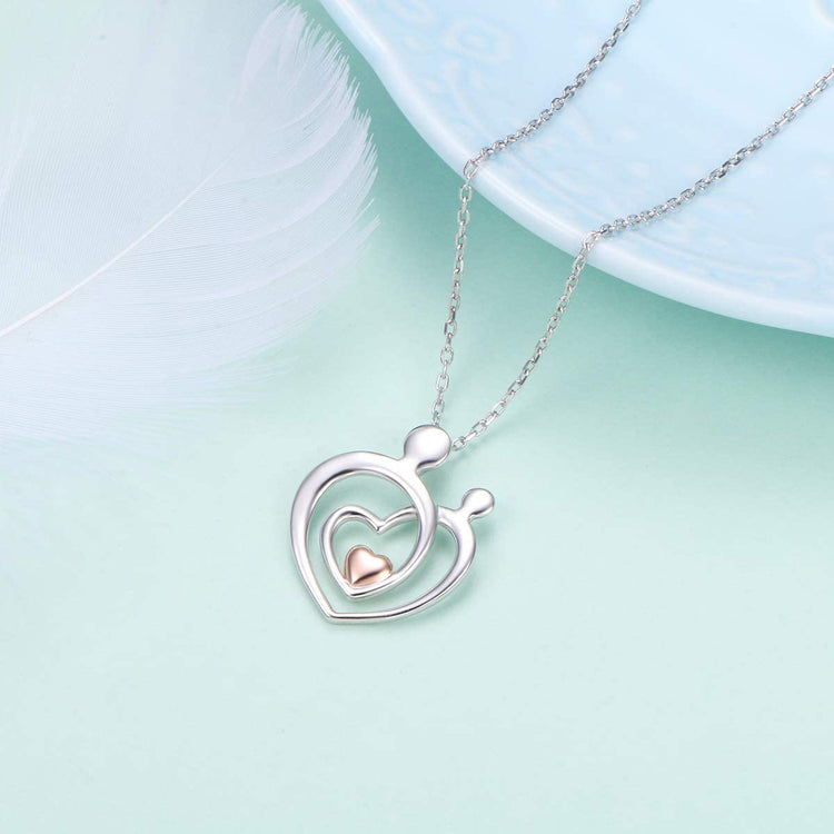 925 Sterling Silver Mother And Child Heart Necklace