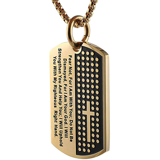 Stainless Steel Cross Dog Tag Pendant Necklace Strength Bible Verse, Father's Day Necklace - onlyone