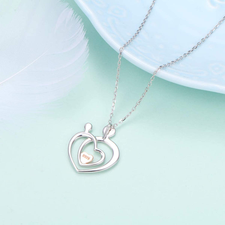 925 Sterling Silver Mother And Child Heart Necklace