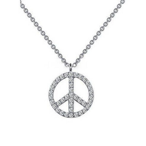 925 Sterling Silver Round Zirconia Peace Symbol Pendant Necklace - onlyone