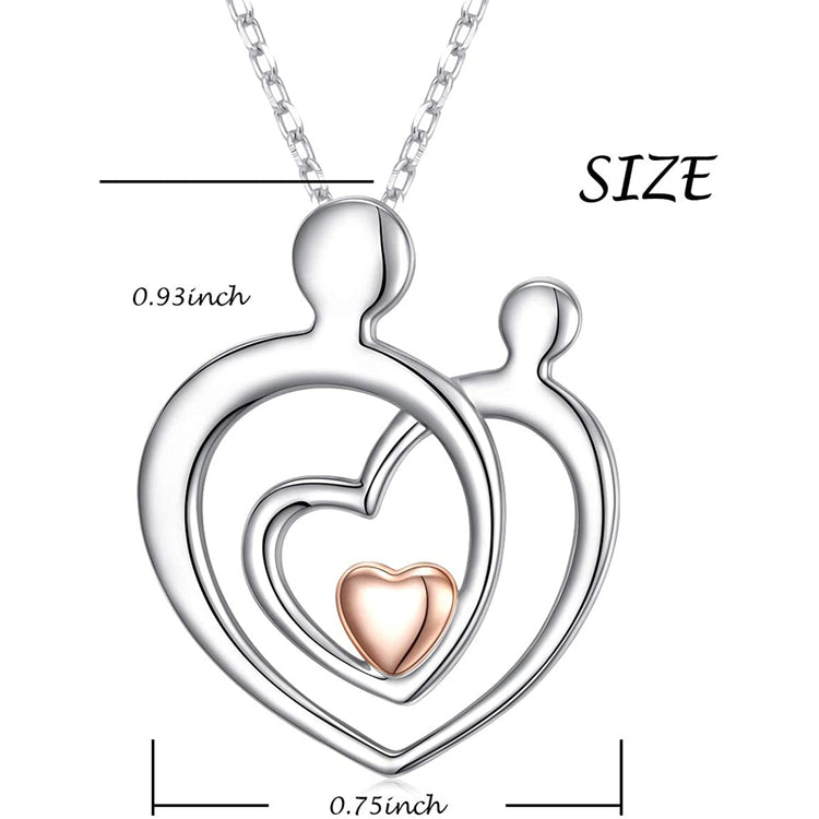 925 Sterling Silver Mother And Child Heart Necklace