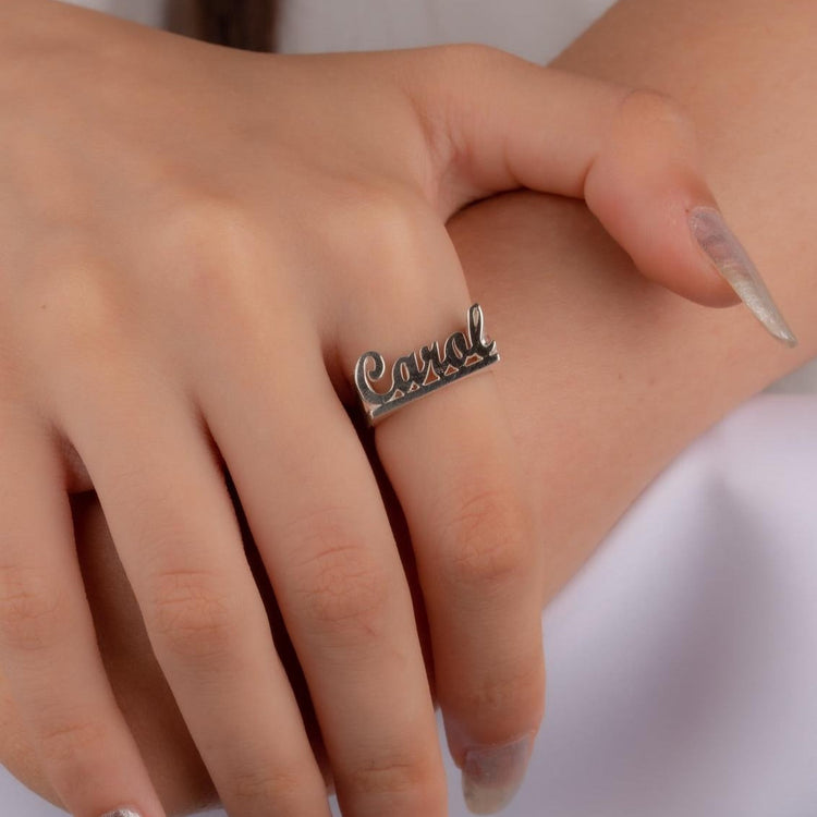 925 Sterling Silver Personalized Name Ring In Cursive Font