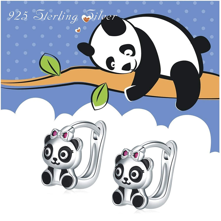 925 Sterling Silver Small Hoop Earrings Panda Beer Earrings Hinged Huggie Earrings - onlyone