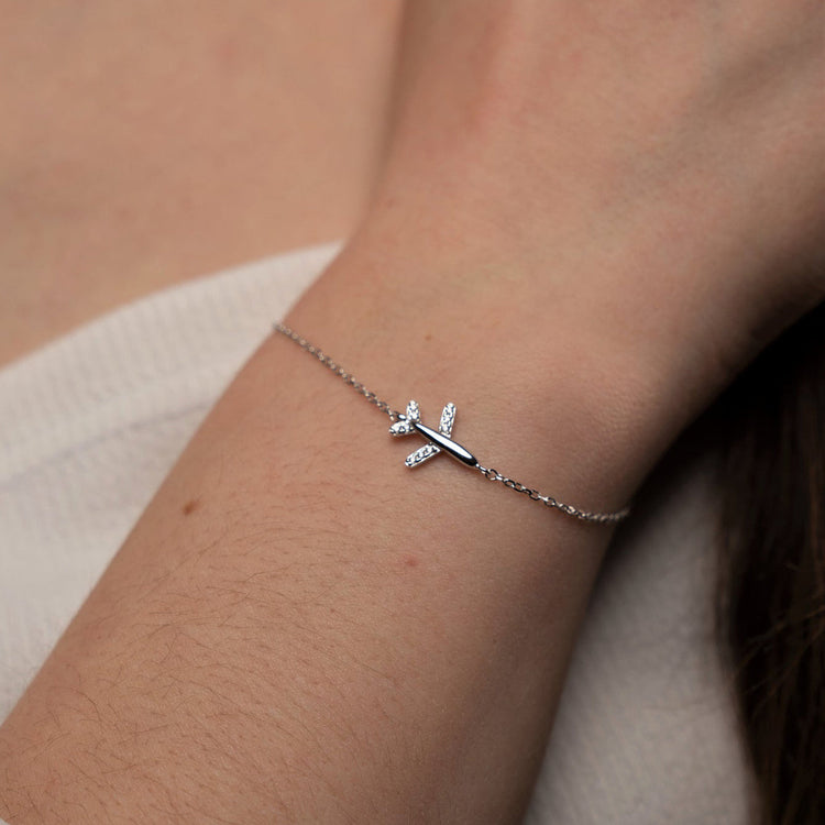 925 Sterling Silver The Little Prince Airplane Bracelet With Zirconia