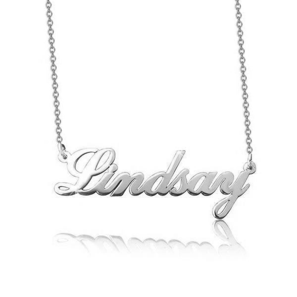 Collier avec plaque signalétique en argent sterling 925 avec nom cursif Lindsay personnalisé