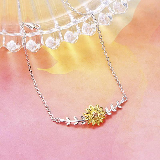 925 Sterling Silver Sunflower Anklet With Zirconia and Pearl - onlyone