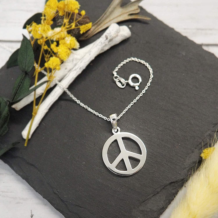 925 Sterling Silver Small Peace Sign, Peace Symbol Pendant Necklace - onlyone