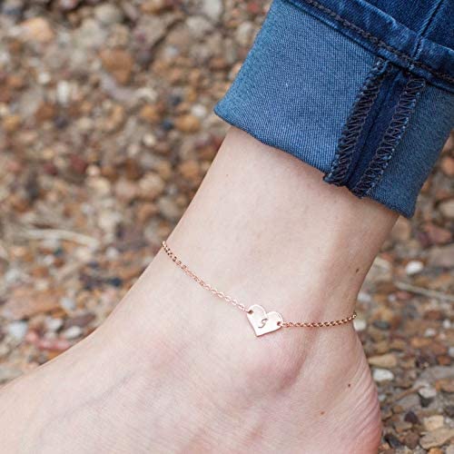 925 Sterling Silver Heart Shaped Initial Anklet - onlyone