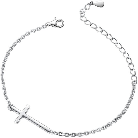 925 Sterling Silver Sideways Cross Anklet - onlyone