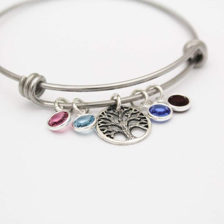 Bracelet arbre de vie en argent sterling 925 avec breloques de pierre de naissance