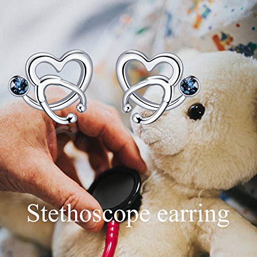 925 Sterling Silver White Angel Stethoscope Heart Stud Earrings Ⅰ - onlyone