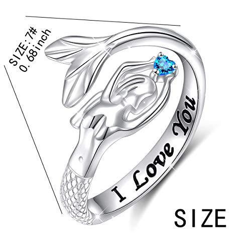 925 Sterling Silver Mermaid and Crescent Ring Adjustable Ring - onlyone