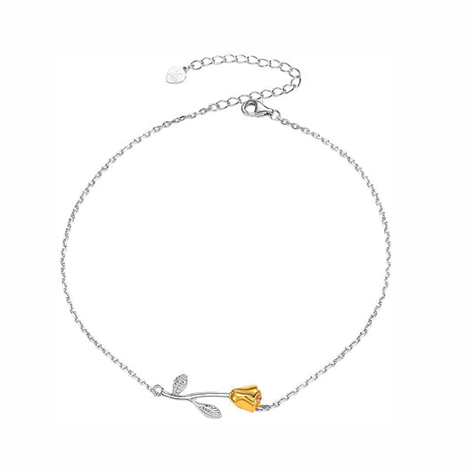 925 Sterling Silver Yellow Rose Anklet, Gift to BFF