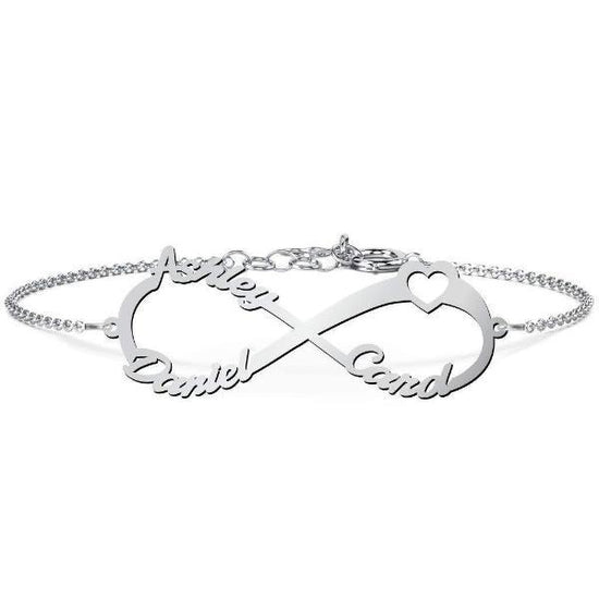 925 Sterling Silver Personalized Infinity Bracelet Heart Length 6â€?7.5â€?- onlyone