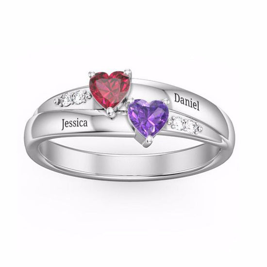 925 Sterling Silver Custome Simulated Birthstones Couples Name Ring for Women - onlyone