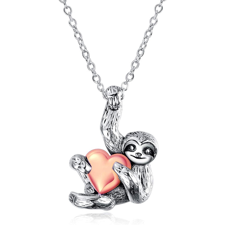 925 Sterling Silver Sloth and Heart Pendant Necklace - onlyone