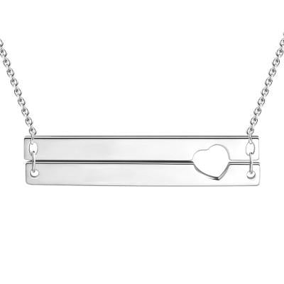 925 Sterling Silver Cut out Heart Double Bar Necklace Engraved Bar Name Necklace, Gift For Mom - onlyone