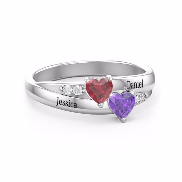 925 Sterling Silver Custome Simulated Birthstones Couples Name Ring for Women - onlyone