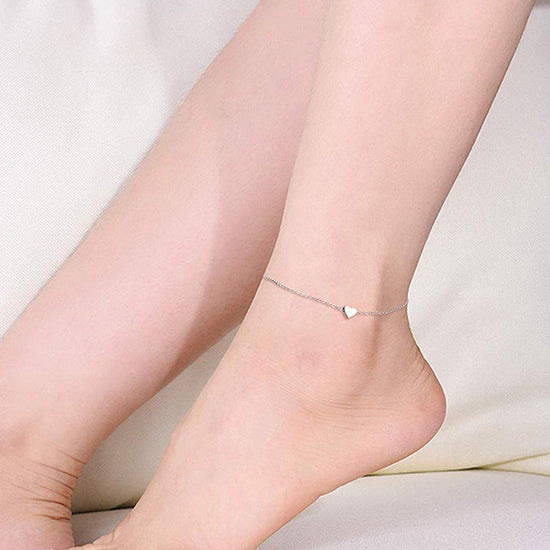 925 Sterling Silver Heart Initial Anklet For Women - onlyone