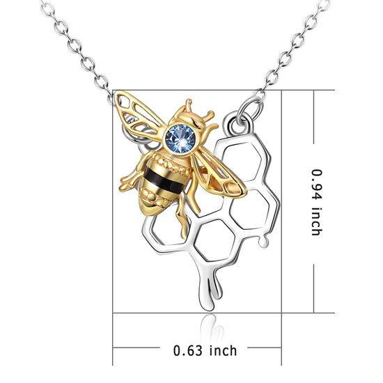 925 Sterling Silver Honey Bumble Bee Necklace with Honeycomb, Fine Jewelry Gift for Women - onlyone