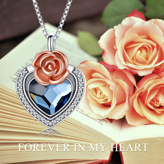 925 Sterling Silver Heart Flower Urn Necklace for Ashes, Cremation Keepsake Necklace with Swarovski Crystal - onlyone