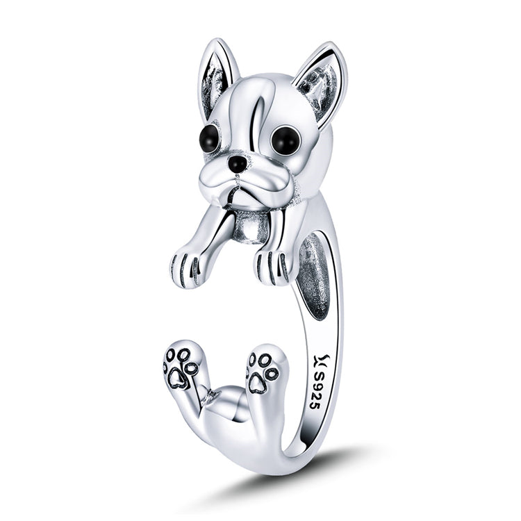 925 Sterling Silver Open Dainty French Bulldog Ring - onlyone