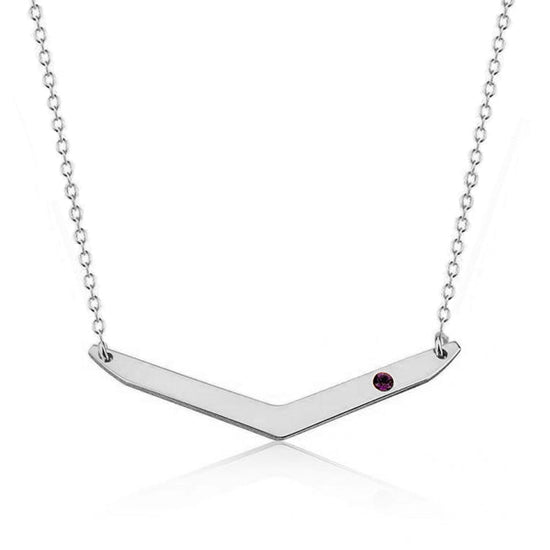 925 Sterling Silver Birthstone Engraved Chevron Name Necklace Nameplate Necklace - onlyone