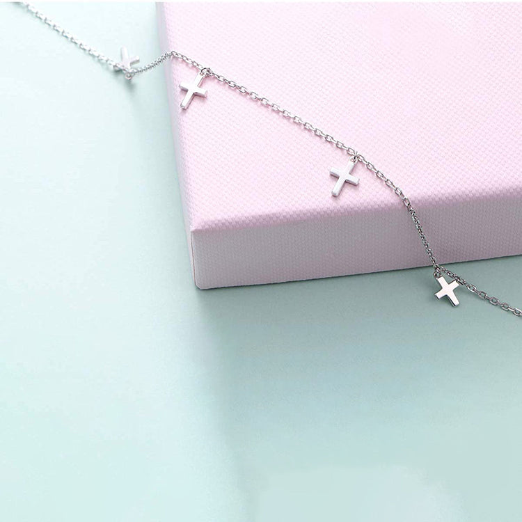 925 Sterling Silver Adjustable Cross Pendant Anklet