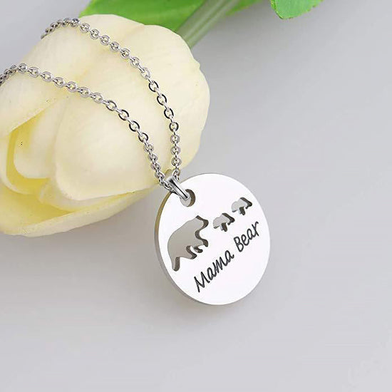 925 Sterling Silver Engraved Coin Name Necklace Mama Bear Necklace, Gift For Mom - onlyone