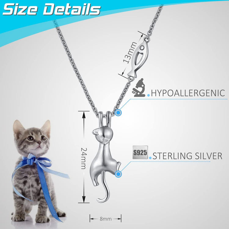 925 Sterling Silver Creative I Want Fish Cat Necklace Pendant Female Jewelry