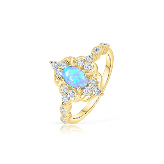 925 Sterling Silver Halo Opal Ring - onlyone