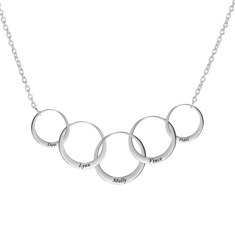 925 Sterling Silver 50th Birthday Gift For Mom / Grandmother Generations Personalized Chain Necklace Interlocking Ring Necklace