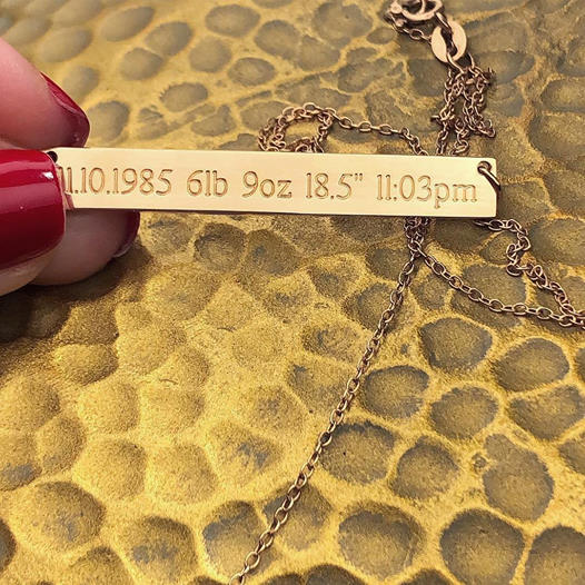 925 Sterling Silver Personalized Baby's Birth Information Bar Necklace