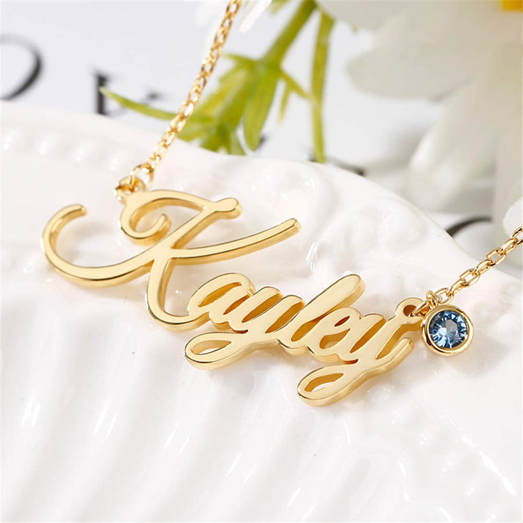 925 Sterling Silver Personalized Name Necklace With Birthstone